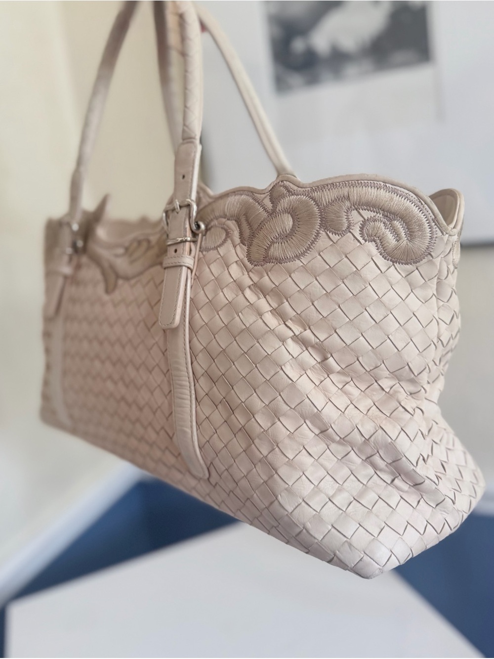 Bottega Veneta Embroidered Nappa Leather Intrecciato Tote Shoulder Bag - Picture 9 of 15
